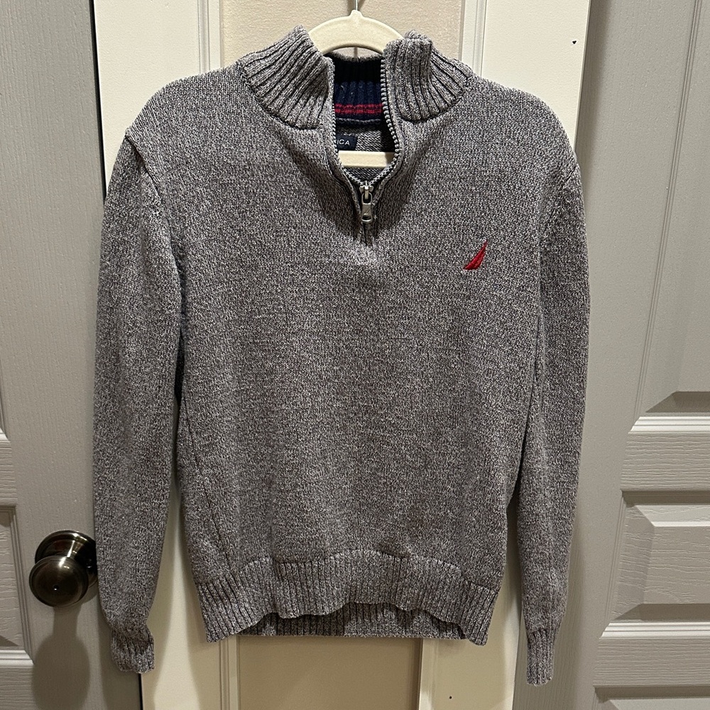 Nautica Kids Gray Knit Sweater with Red Logo